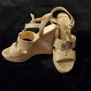 "Guess"  Tan Wedge Sandals